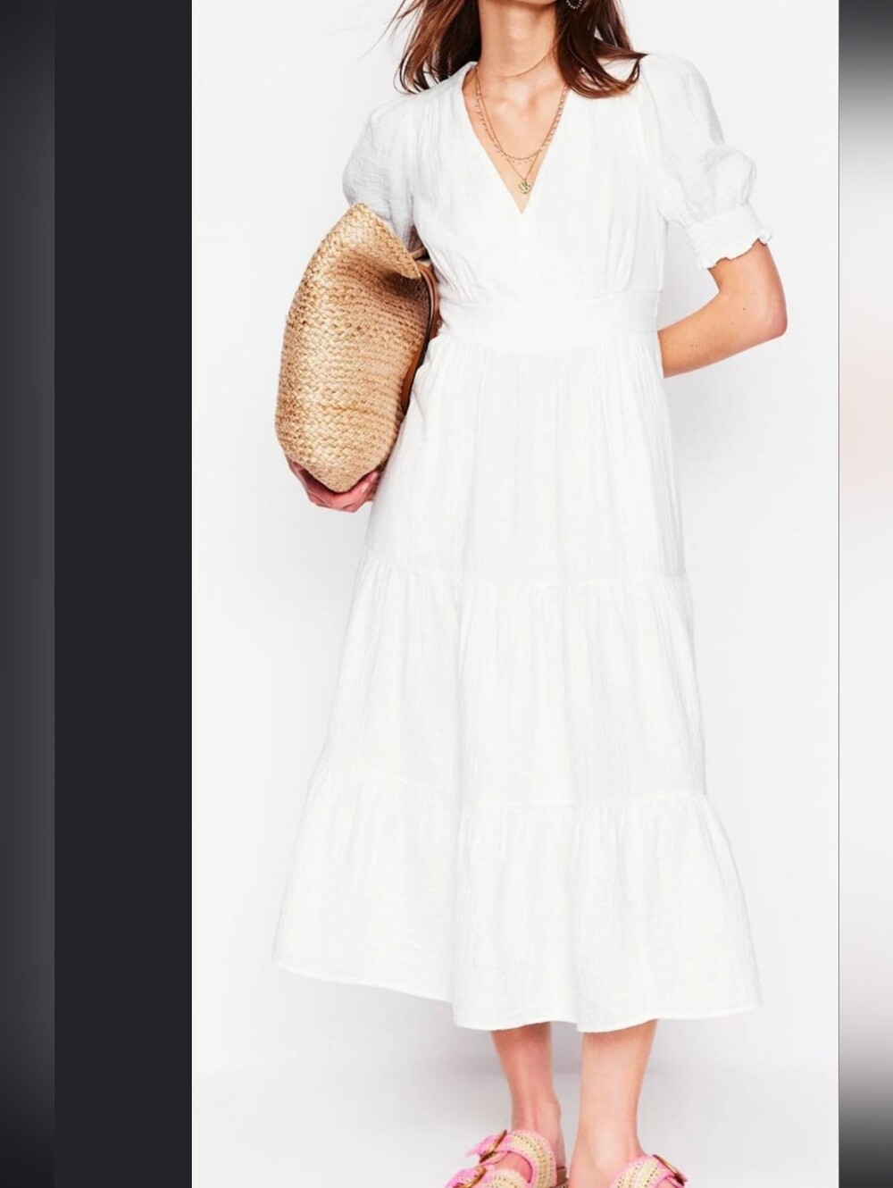 Boden White Anna Double Cloth 100% Cotton Midi Dress